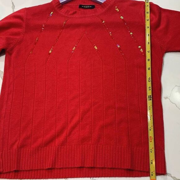 BIZARRE | Red Sequin 3/4 Sleeve Women’s Christmas Holiday Pullover Sweater - Picture 14 of 14